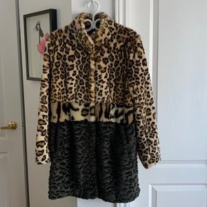 Faux animal print fur coat